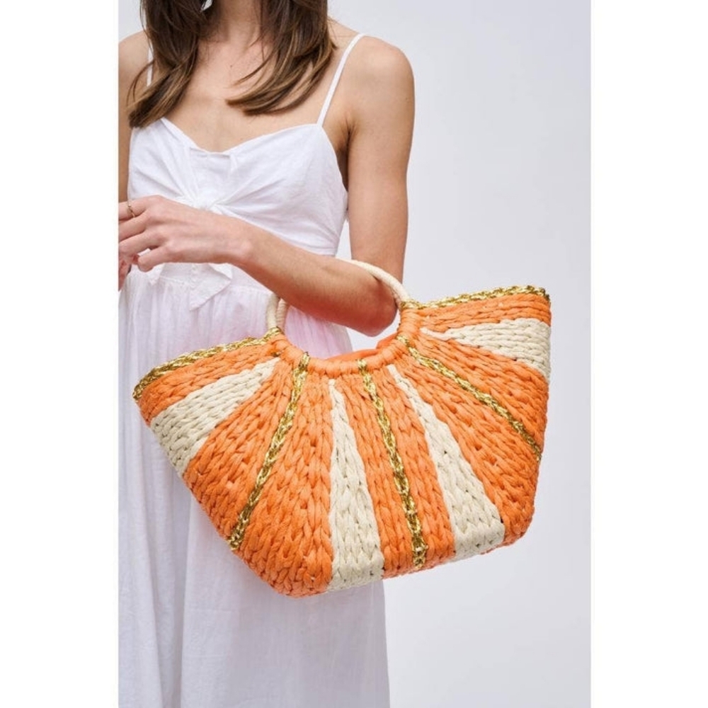 Orange and Cream Woven Tote Bag